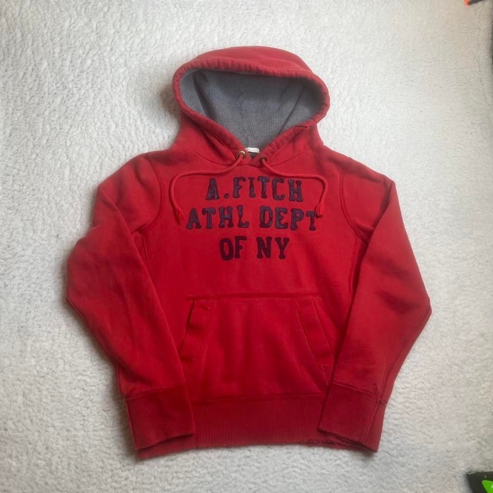 Vintage Abercrombie & fitch men's red embroidered hoodie distressed‎ skater M